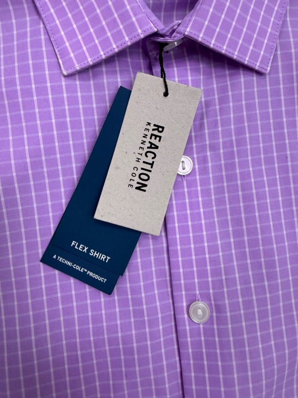 Kenneth Cole Reaction Mens Lavender Cotton Flex Slim Fit Long Sleeve Dress Shirt - Picture 6 of 7